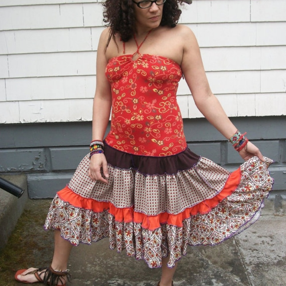 Chic Upcycled Reconstructed Boho Patchwork Dress - image 1